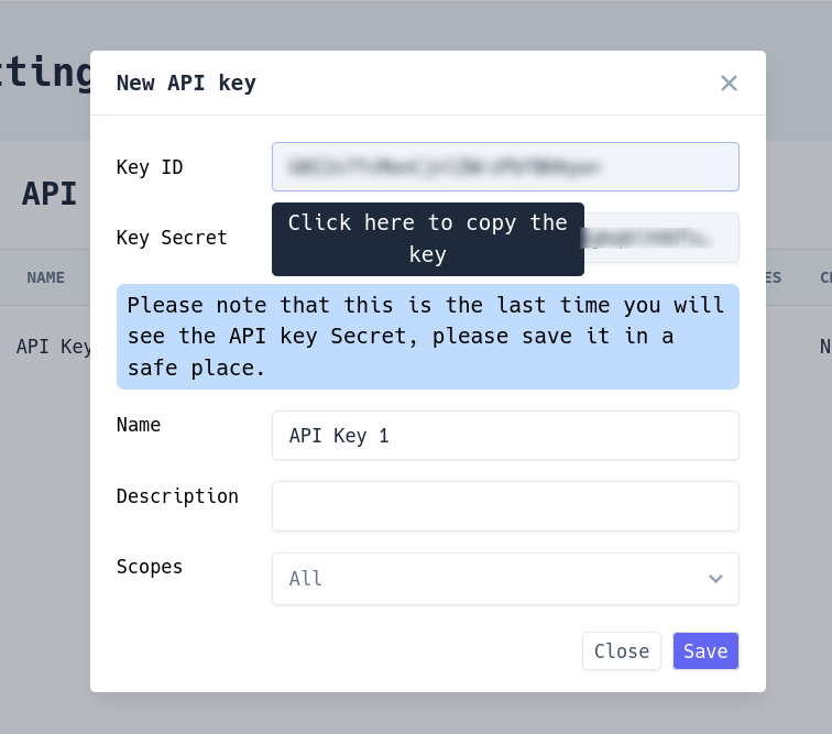 Create a Leexi API key and secret