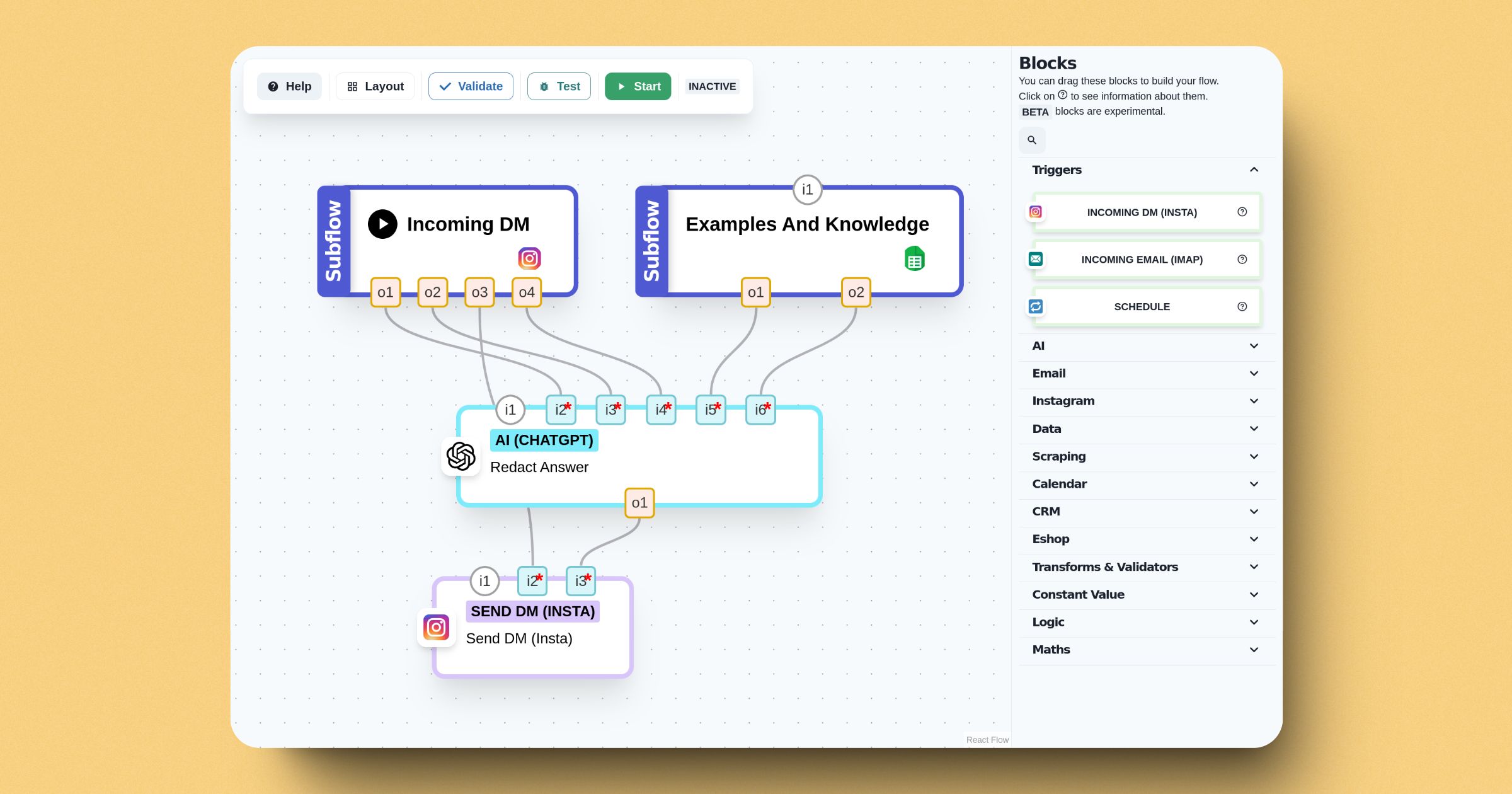 Screenshot of Plurally’s AI flow chart builder interface, showing a flow chart with various nodes and connections.