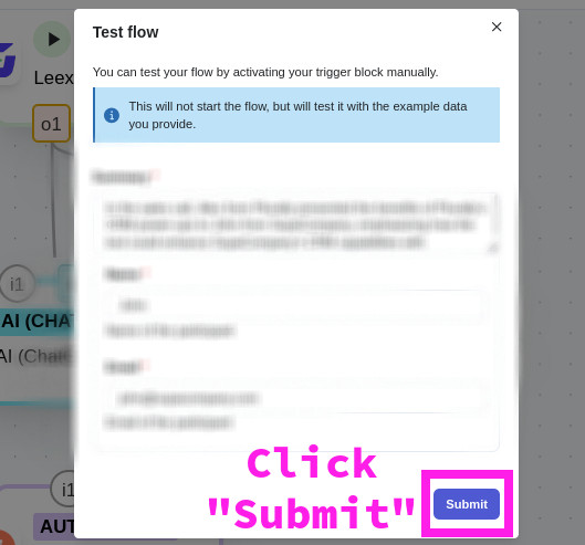 Click on test Submit button